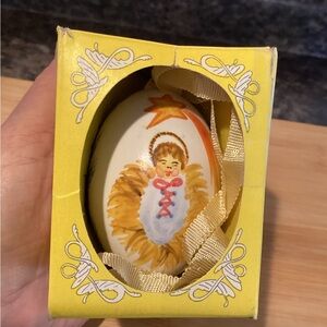 Vintage Intermun Hand Painted Baby Jesus/Christmas Tree Egg Ornament Poland